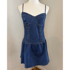 LE LIS Denim Corset Mini Dress Medium Blue Bustier Fit Flare Y2K Western NWT
